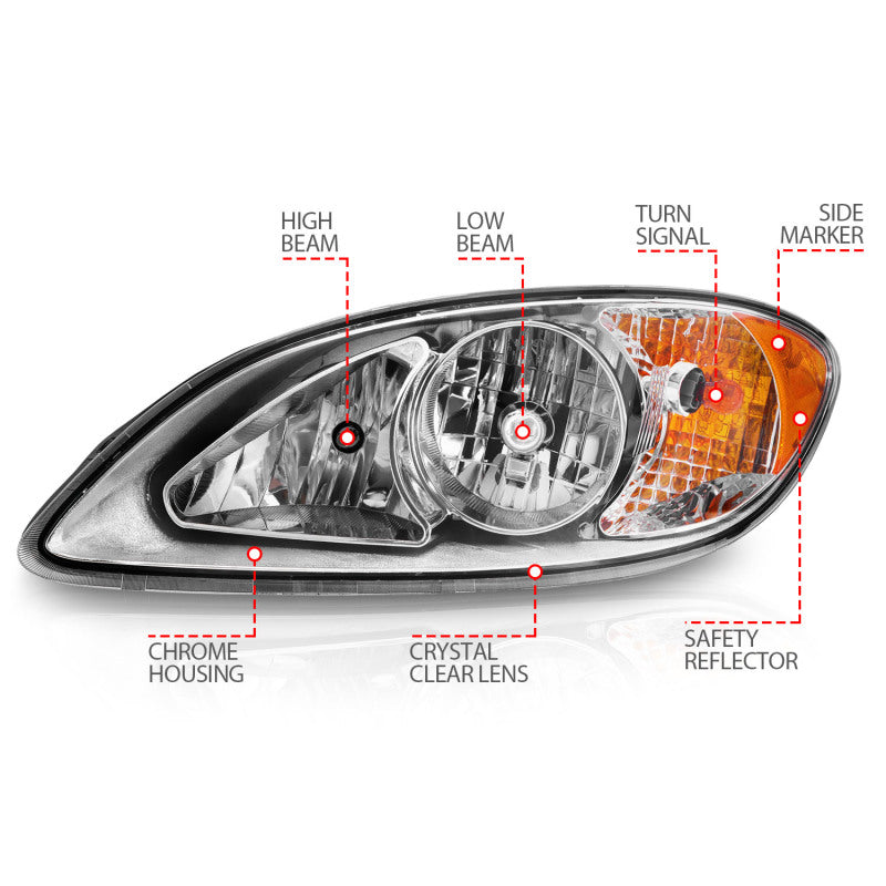 ANZO 2008-2016 International Prostar Crystal Headlights Chrome Housing