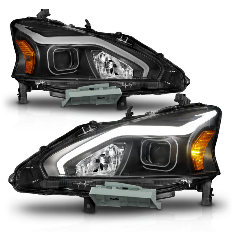 ANZO 13-15 Nissan Altima (w/o Factory HID Bulbs) Projector Headlights - w/ Light Bar Black Housing