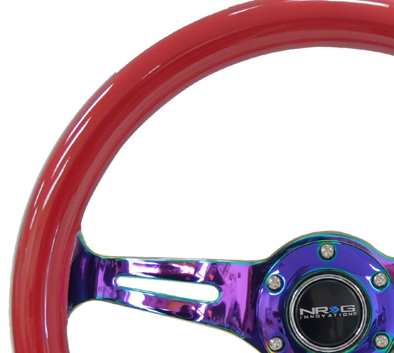 NRG Classic Wood Grain Steering Wheel (350mm) Red Grip w/Neochrome 3-S ...