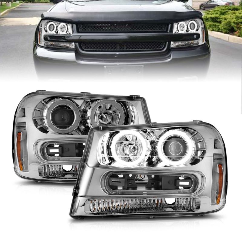 ANZO 02-09 Chevrolet Trailblazer Projector Headlights w/ Halo Chrome Housing (Non-LT Models)