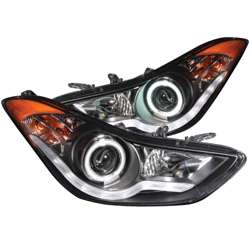 ANZO 2011-2014 Hyundai Elantra Projector Headlights w/ Halo Black (CCFL)