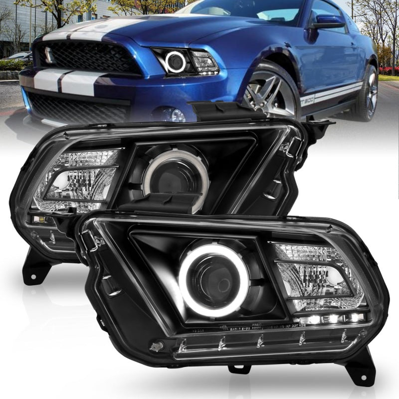 ANZO 2010-2014 Ford Mustang Projector Headlights w/ Halo Black (CCFL)