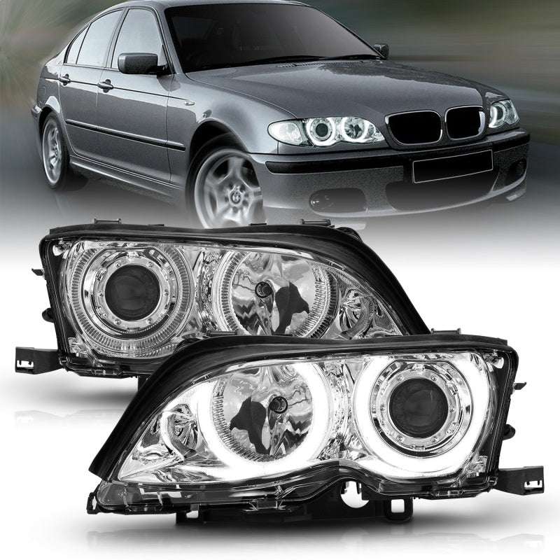 ANZO 2002-2005 BMW 3 Series E46 Projector Headlights w/ Halo Chrome